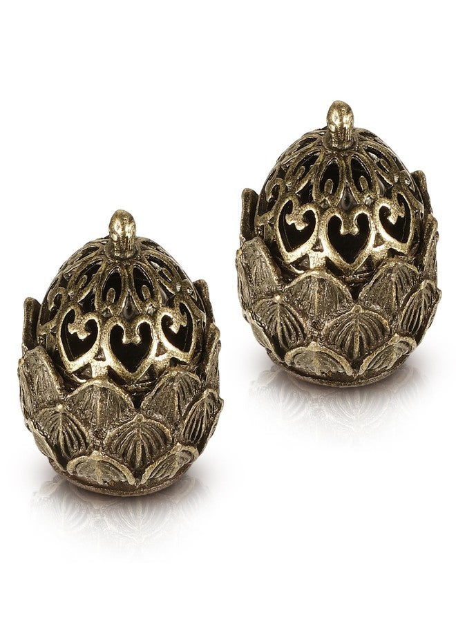 Qulkws 2 Piece Mini Brass Lotus Flower Incense Holder with Lid 1.1 x 1 inches Small Vintage Closed Incense Burner Elegant Desktop Ornament for Home Office Yoga Meditation Spa Teahouse - Image 1